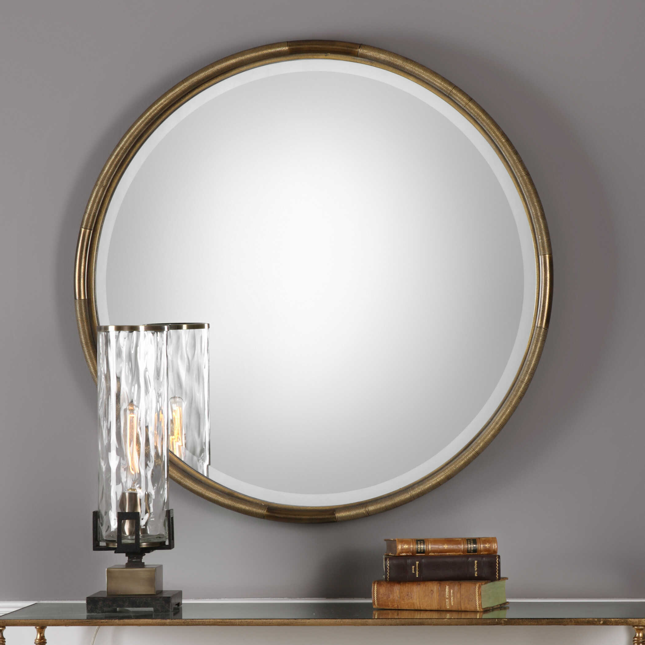 Finnick Iron Coil Round Mirror, by Uttermost, 35.62" width x 35.62" height x 2.25" depth View 4