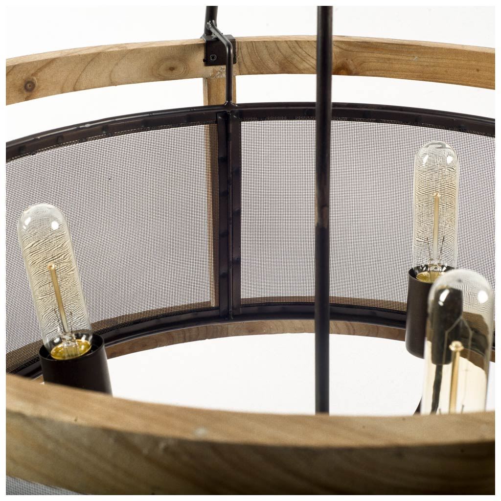 Penhill (25'x24') Black and Wooden Three Bulb Chandelier, by Mercana, 25" length x 25" width x 24" height View 5