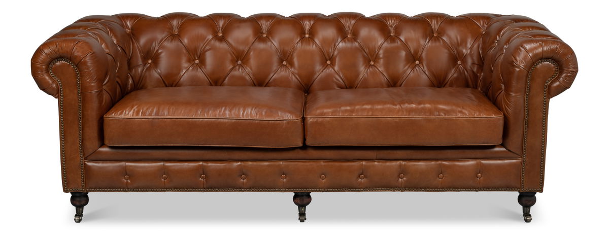 Castered Chesterfield Sofa, by Sarreid, 3'2" length x 7'5" width x 2'8" height View 2