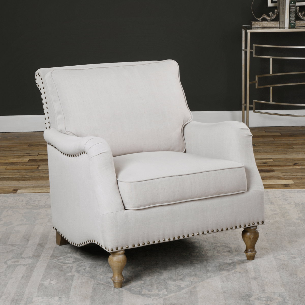 Armstead Antique White Armchair, Accent Chair by Uttermost, 31.5" width x 33.5" height x 36.25" depth View 2
