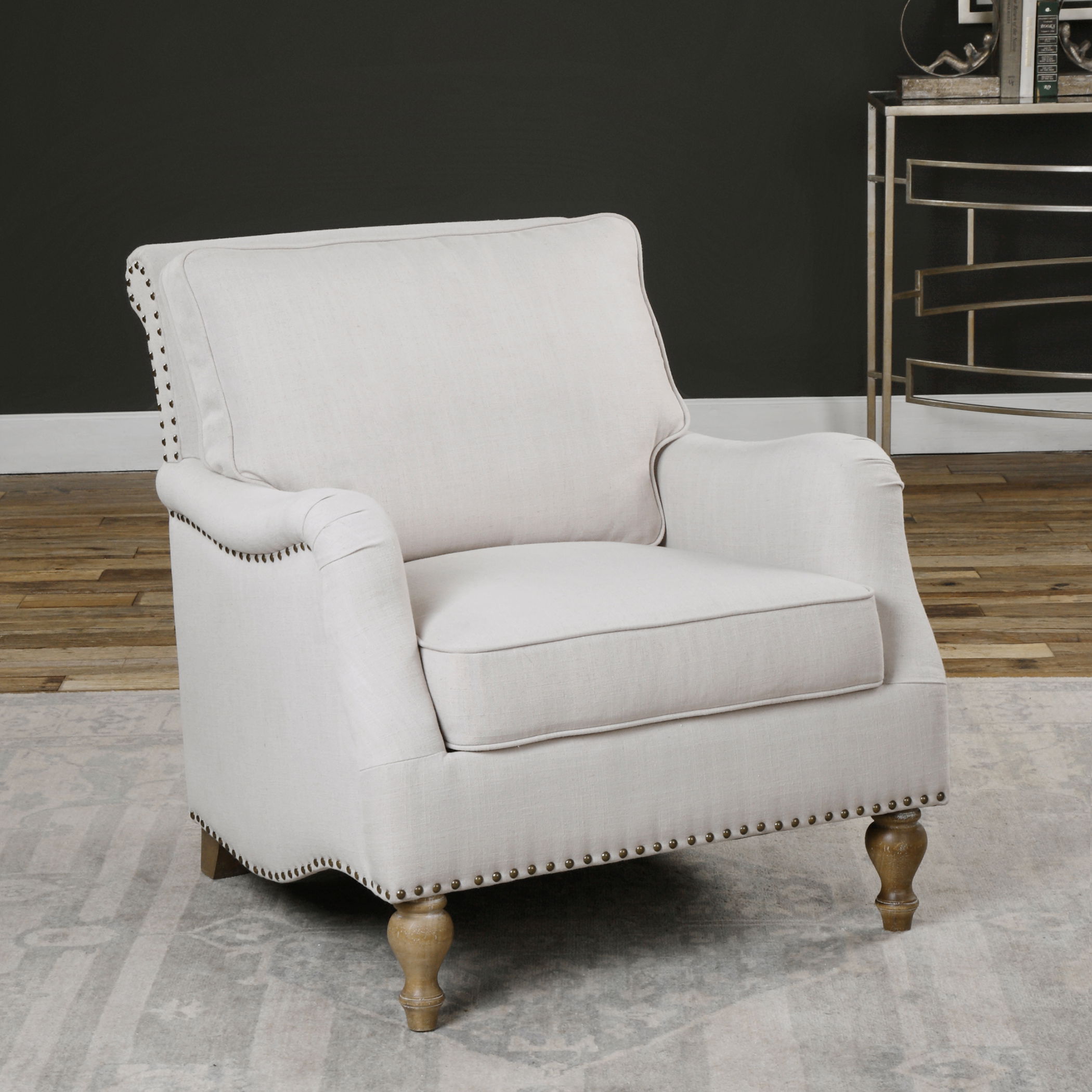 Armstead Antique White Armchair, Furniture by Uttermost, 31.5" width x 33.5" height x 36.25" depth View 2