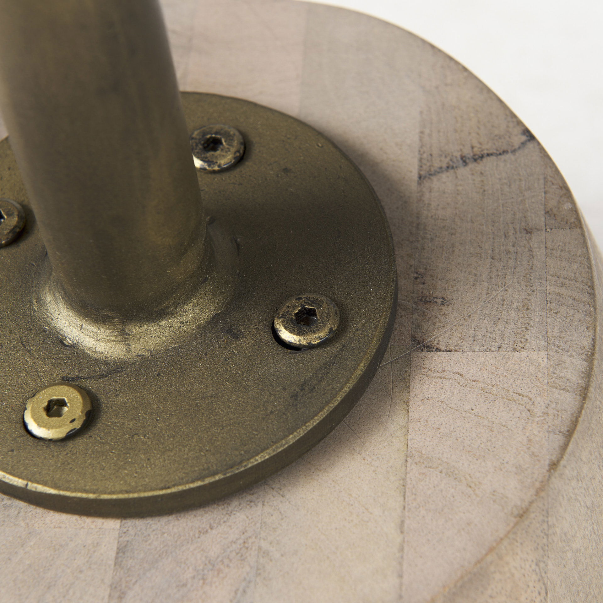 Maxwell 20' Round Light Brown Wood with Gold Metal Pedestal Side Table large image 