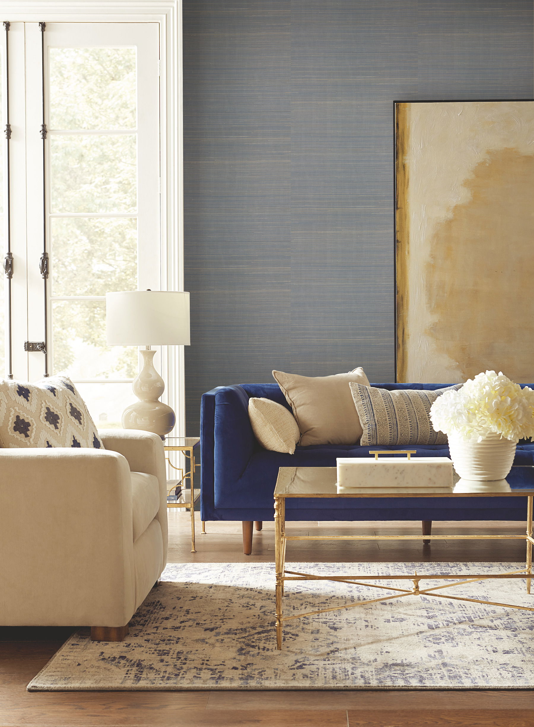 Abaca Weave Blue Wallpaper, by York Wall, 24' length x 3' width x 0.02" depth View 2