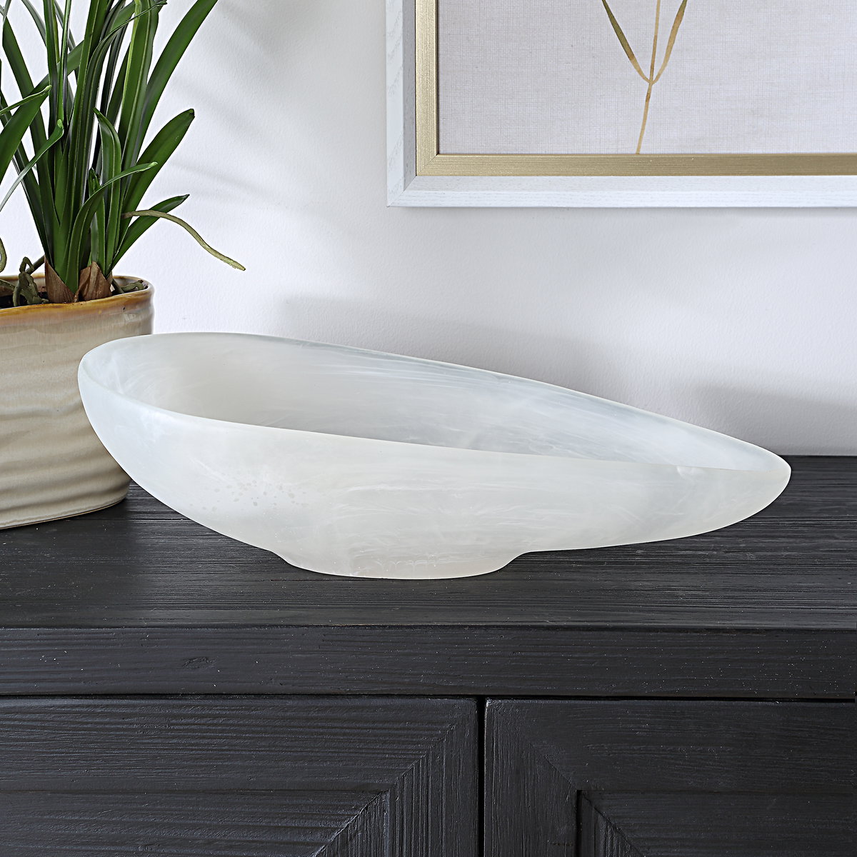 Marchena White Bowl, Decorative Tray by Uttermost, 16" width x 4.5" height x 10" depth View 2