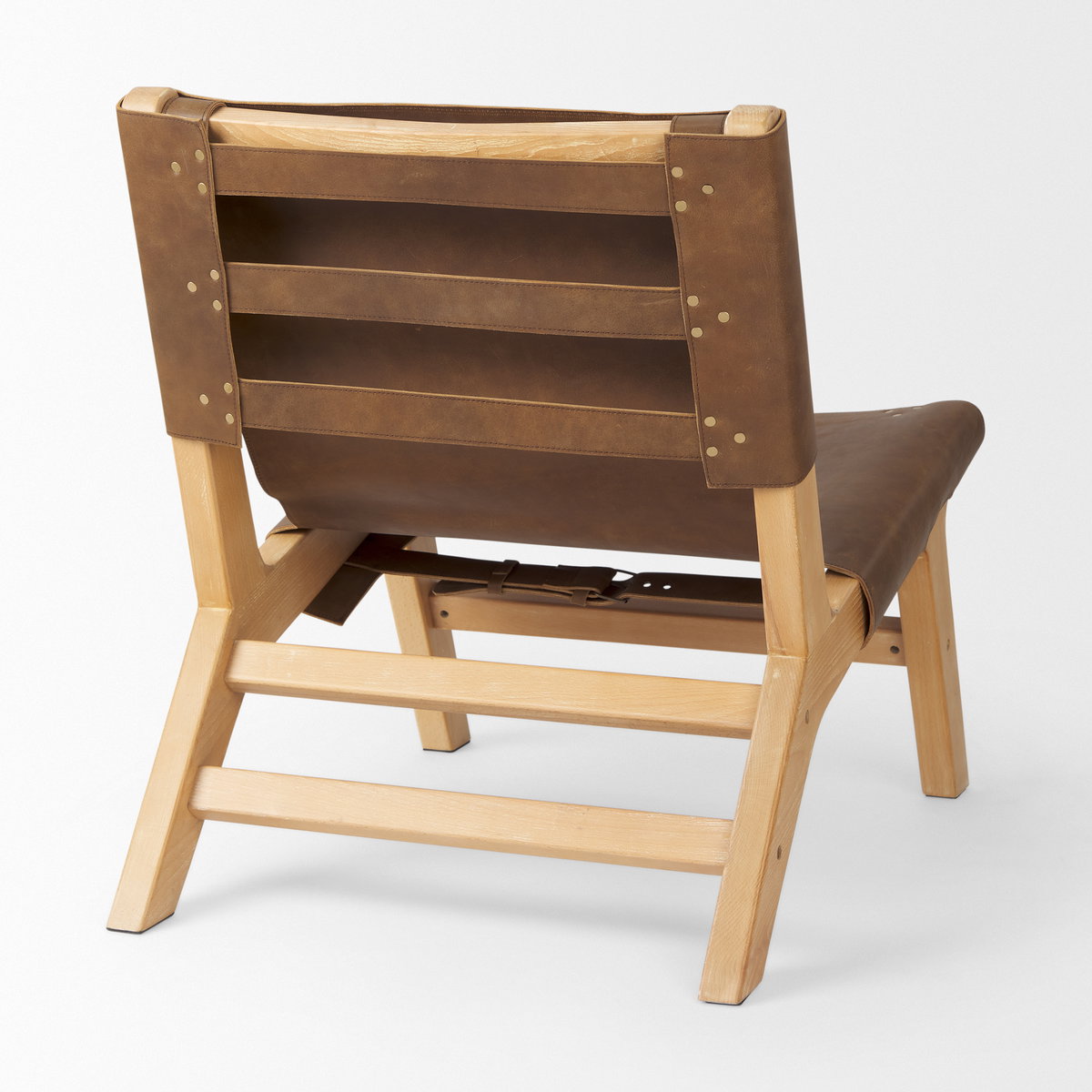 Elodie 24.4L x 33.9W x 30.7H Brown Leather with Natural Beech Wood Frame Accent Chair, by Mercana, 24.41" length x 31.9" width x 30.71" height View 8
