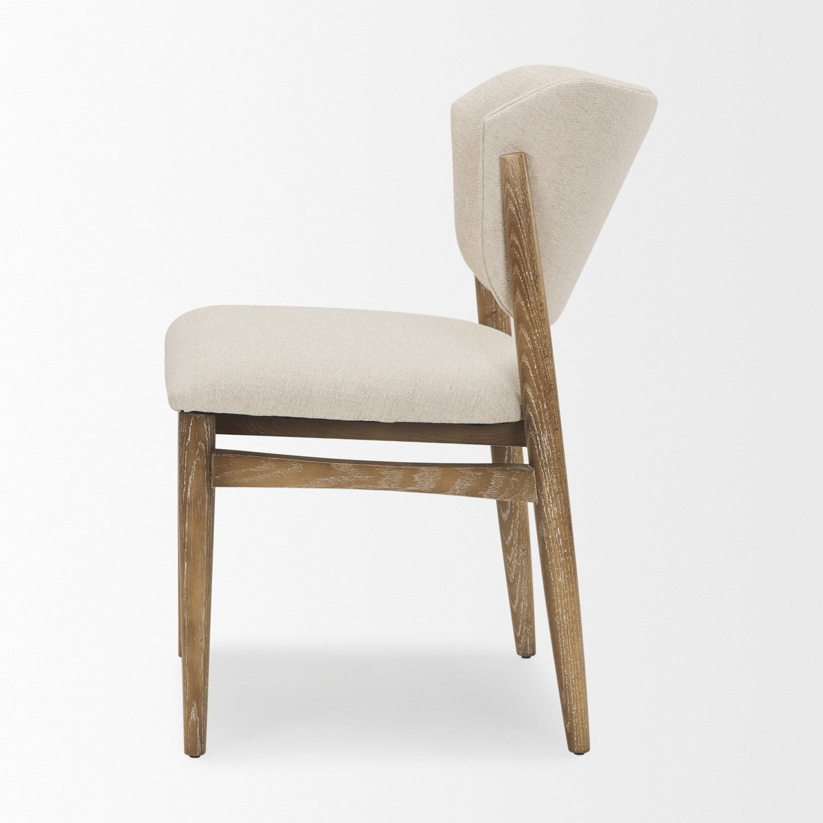 Cline Curved Back Dining Side Chair | Cream Fabric with Brown Wood, Dining Chair by Mercana, 21" length x 22.5" width x 32" height View 8