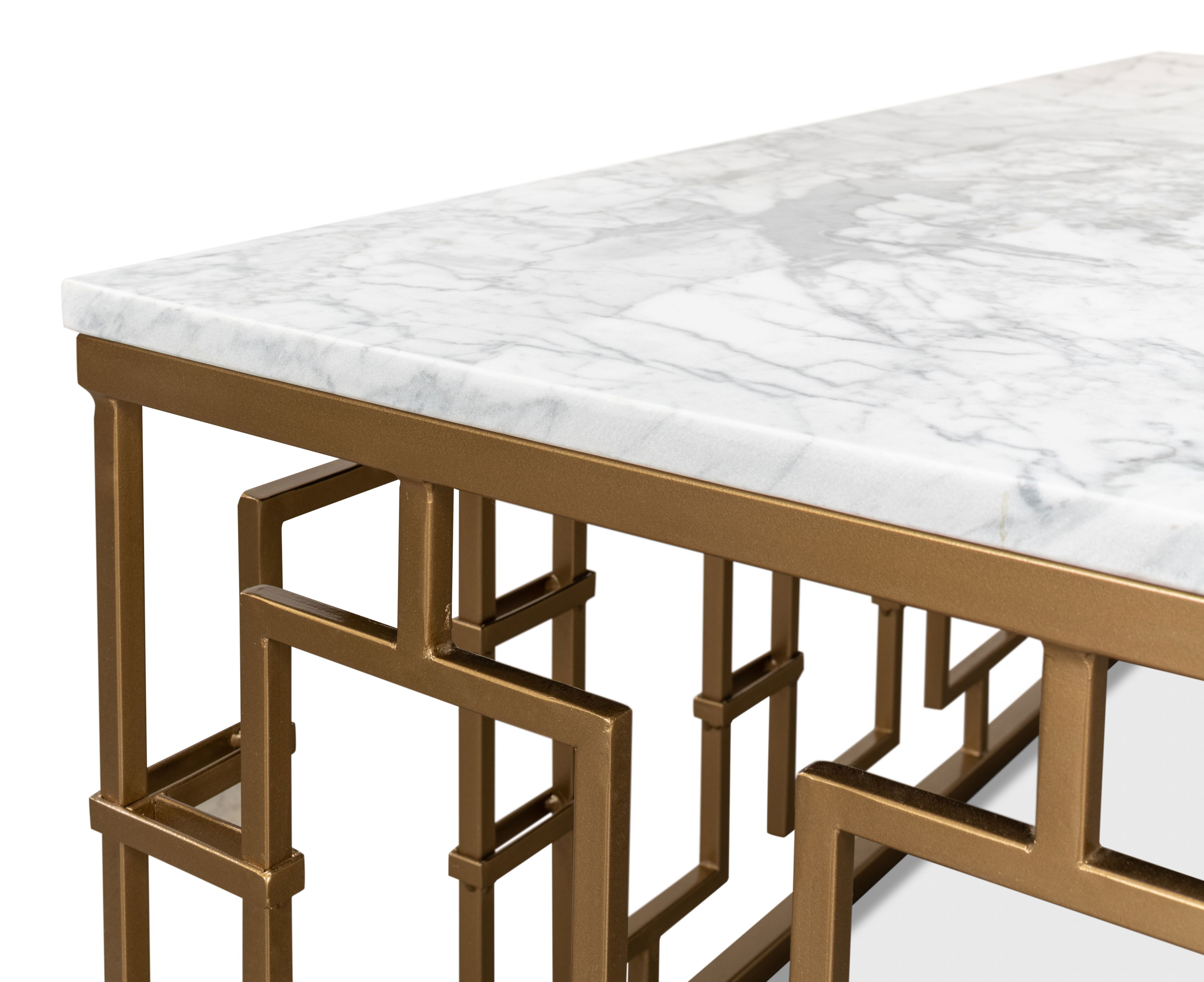 Brass Gate Cocktail Table W/ Wht Marble large image 