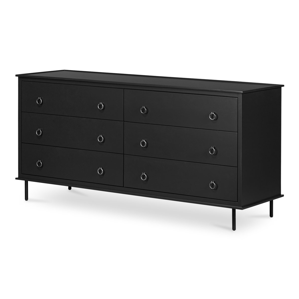 Reagan 6 Drawer Dresser Black, by Moe's Home, 63" width x 30.25" height x 18.5" depth View 2