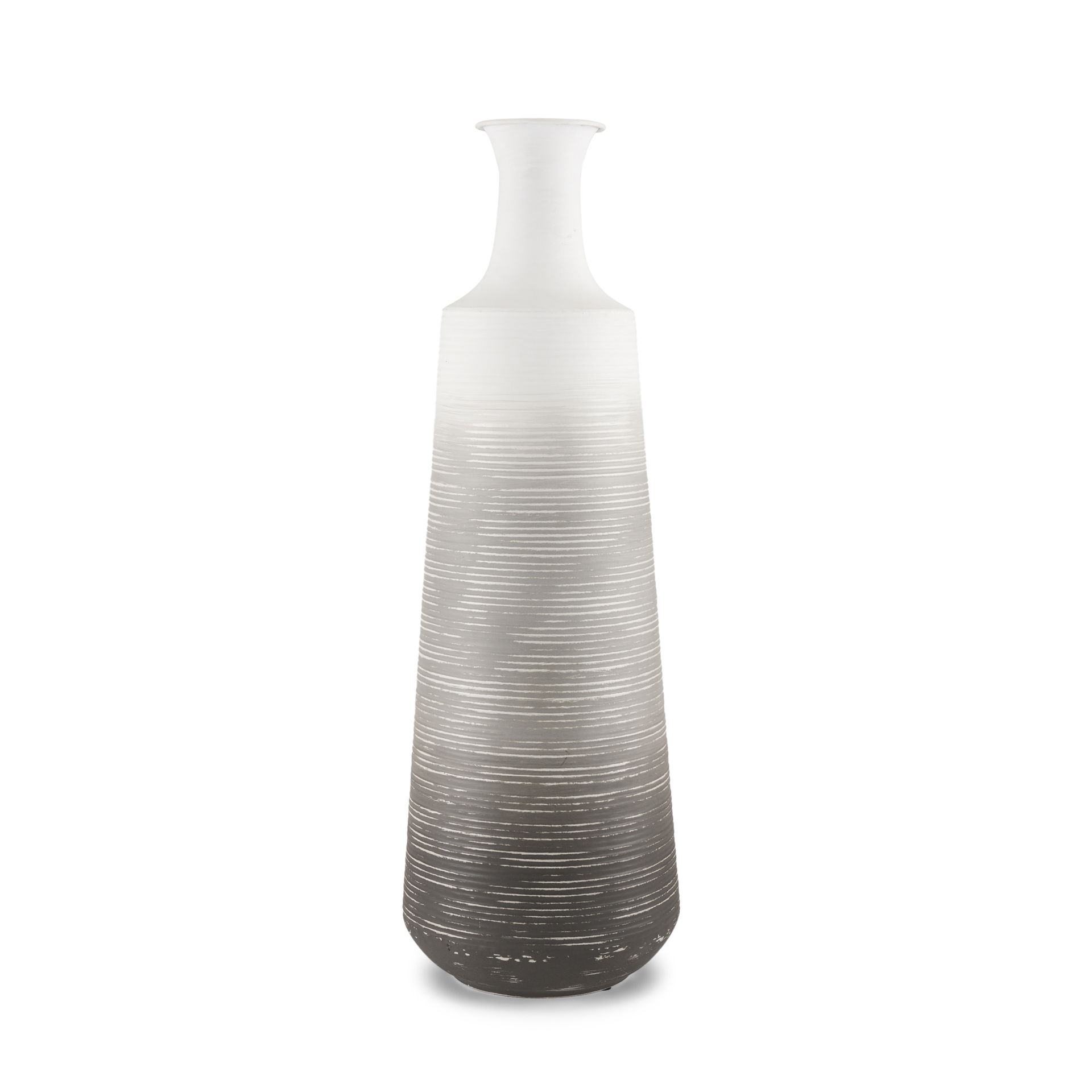 Toru Tall White with Grey Ombre Metal Vase, by Mercana, 7.87" length x 7.87" width x 23.62" height View 1