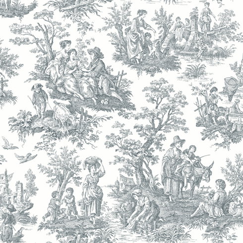 Country Life Toile Grey Peel & Stick Wallpaper