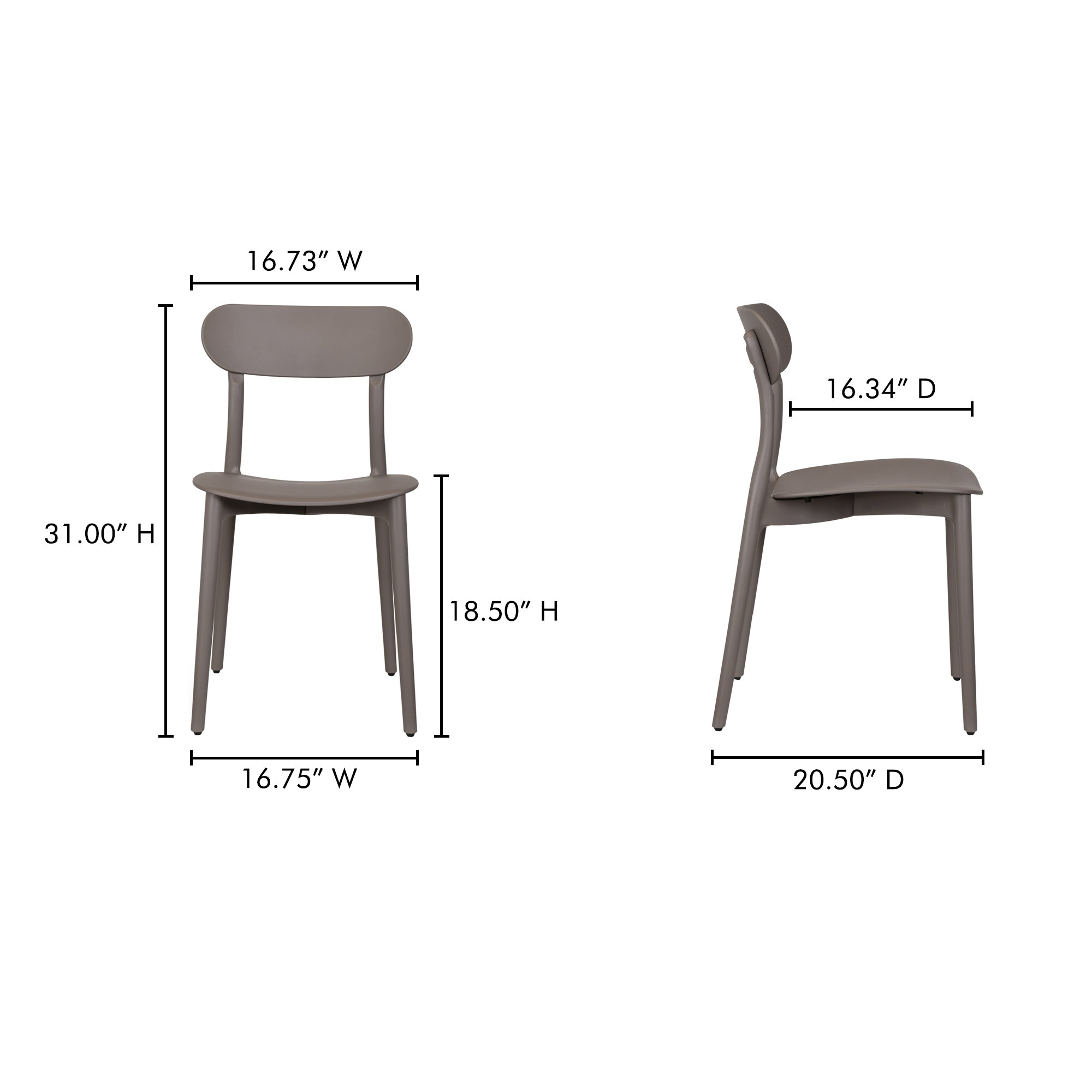Kent Outdoor Dining Chair Taupe - Set Of Two, by Moe's Home, 16.75" width x 31" height x 20.5" depth View 9