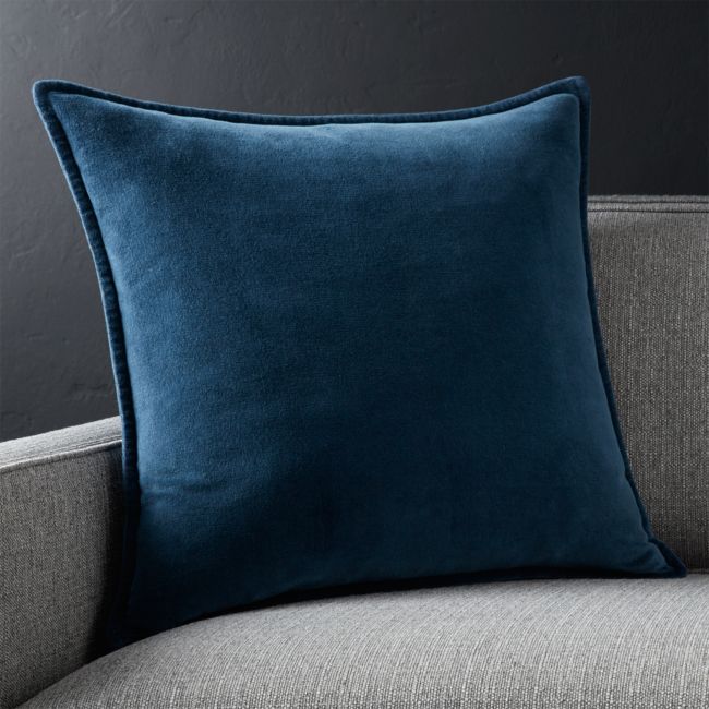 Online Designer Bedroom Brenner Indigo Blue 20" Velvet Pillow with Feather-Down Insert.