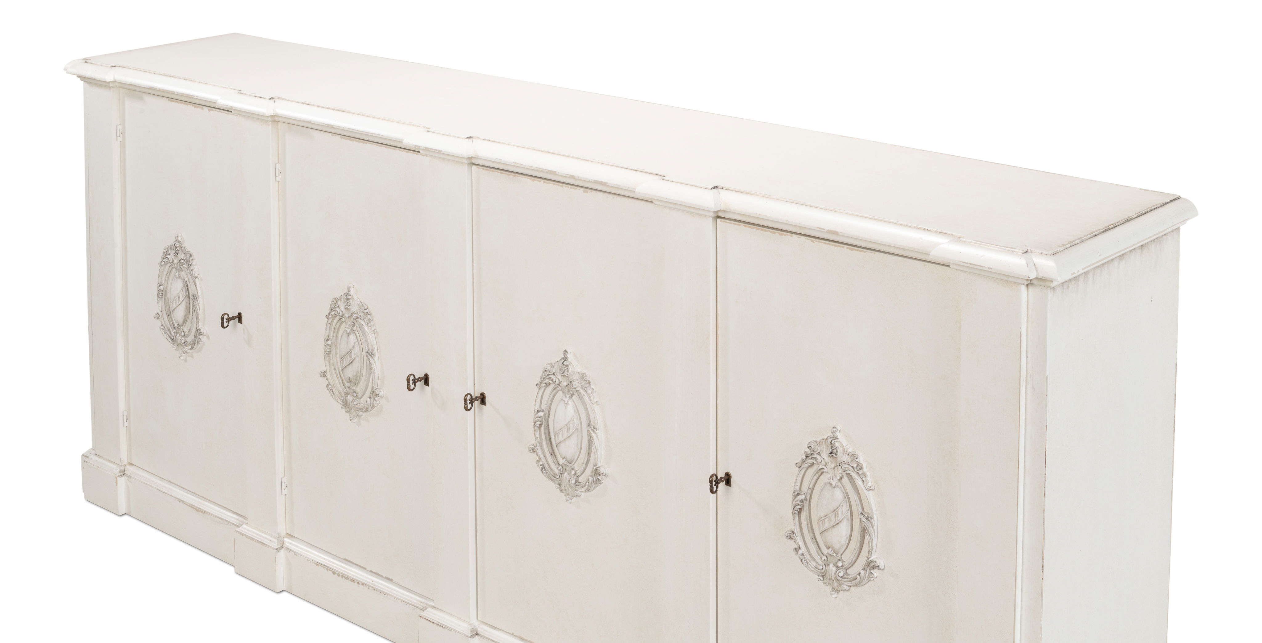 *Crested Wall Cabinet,White/White Finish, Cabinets & Sideboard by Sarreid, 96" length x 18" width x 39" height View 10
