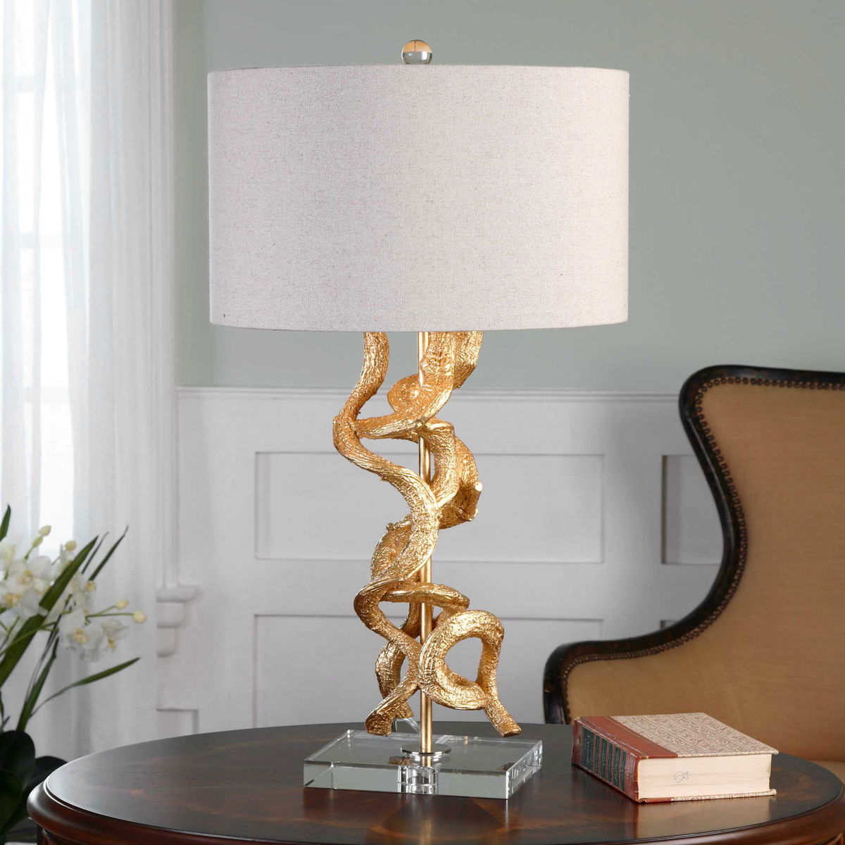 Twisted Vines Gold Table Lamp, by Uttermost, 16" width x 28.5" height x 16" depth View 2