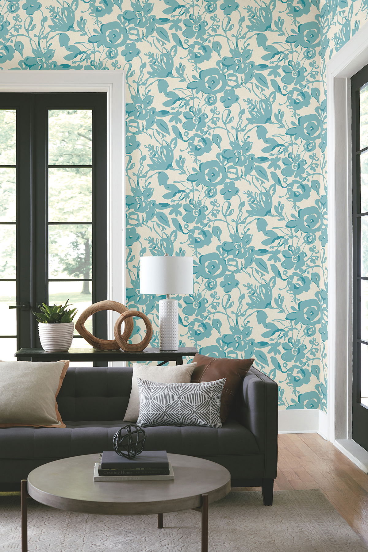 Brushstroke Floral Aqua Wallpaper large image 