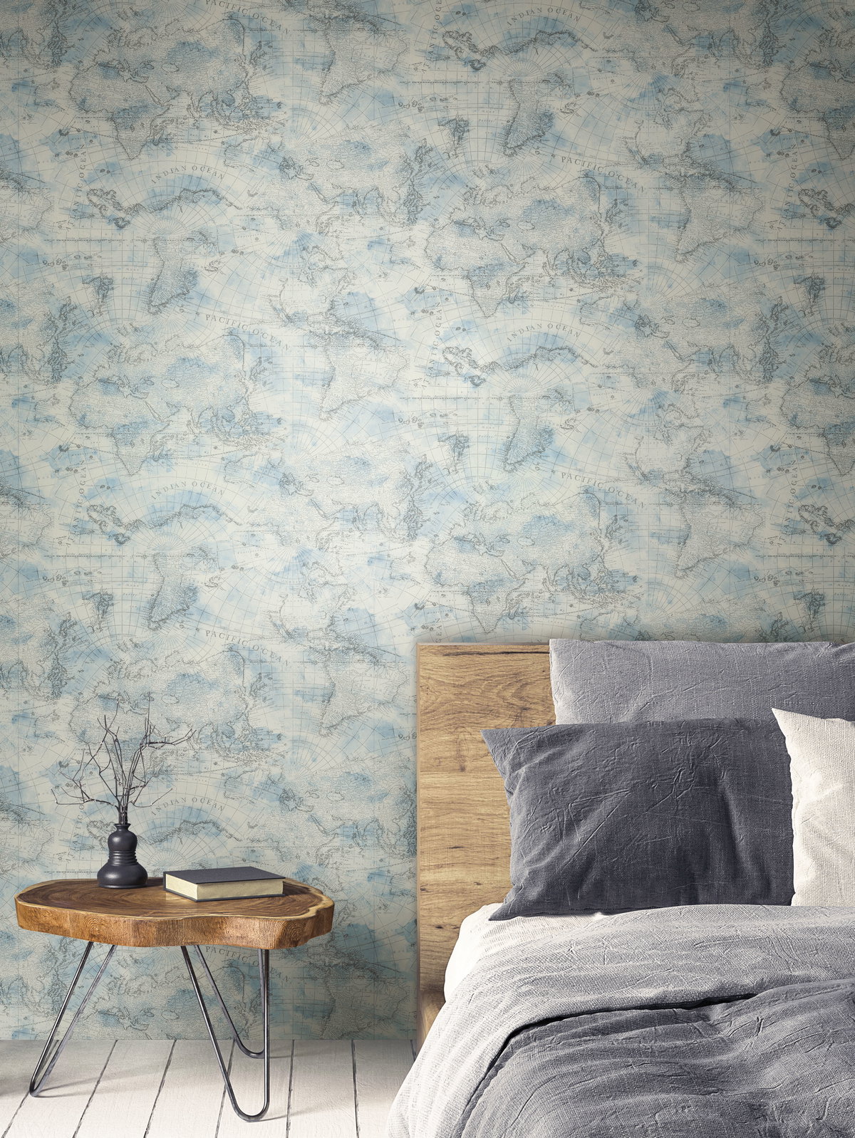 Coastal Map Blue & Grey Peel & Stick Wallpaper, by York Wall, 20' length x 2'3" width x 0.02" depth View 2