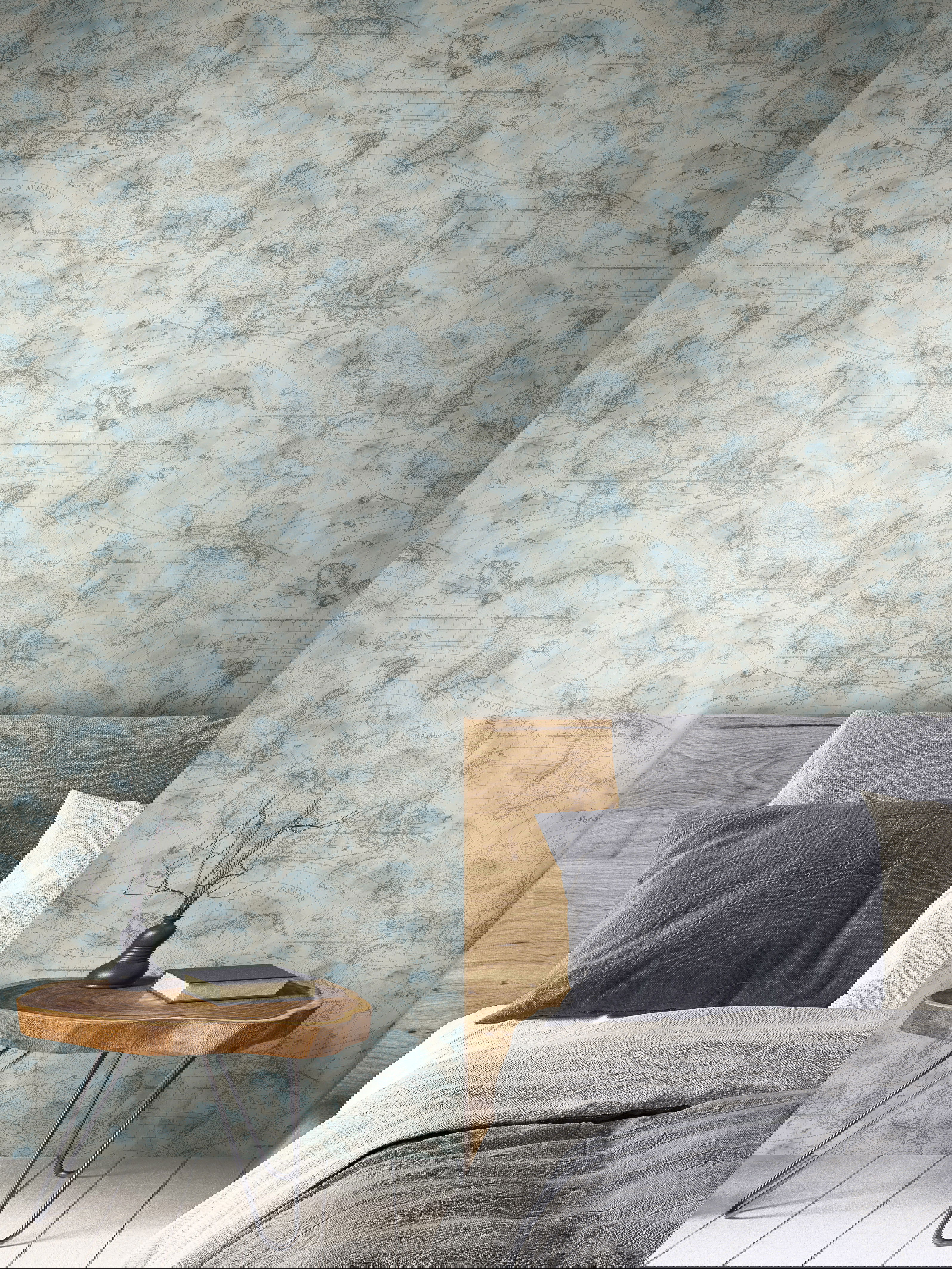 Coastal Map Blue & Grey Peel & Stick Wallpaper large image 