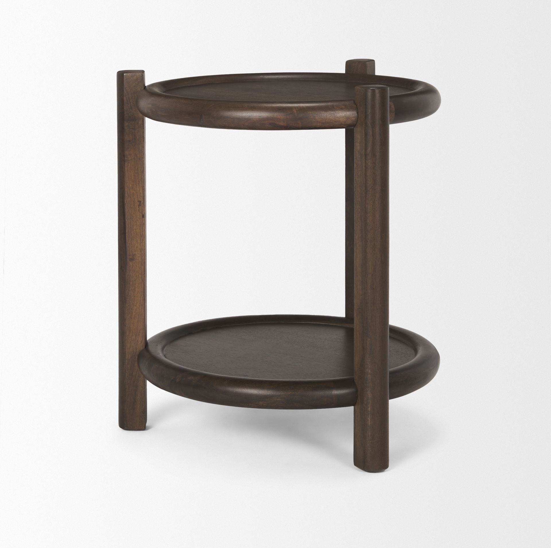 Romi Dark Brown Wood with Bottom Shelf Round Accent Table, Side & End Table by Mercana, 23.5" length x 23.5" width x 26" height View 7
