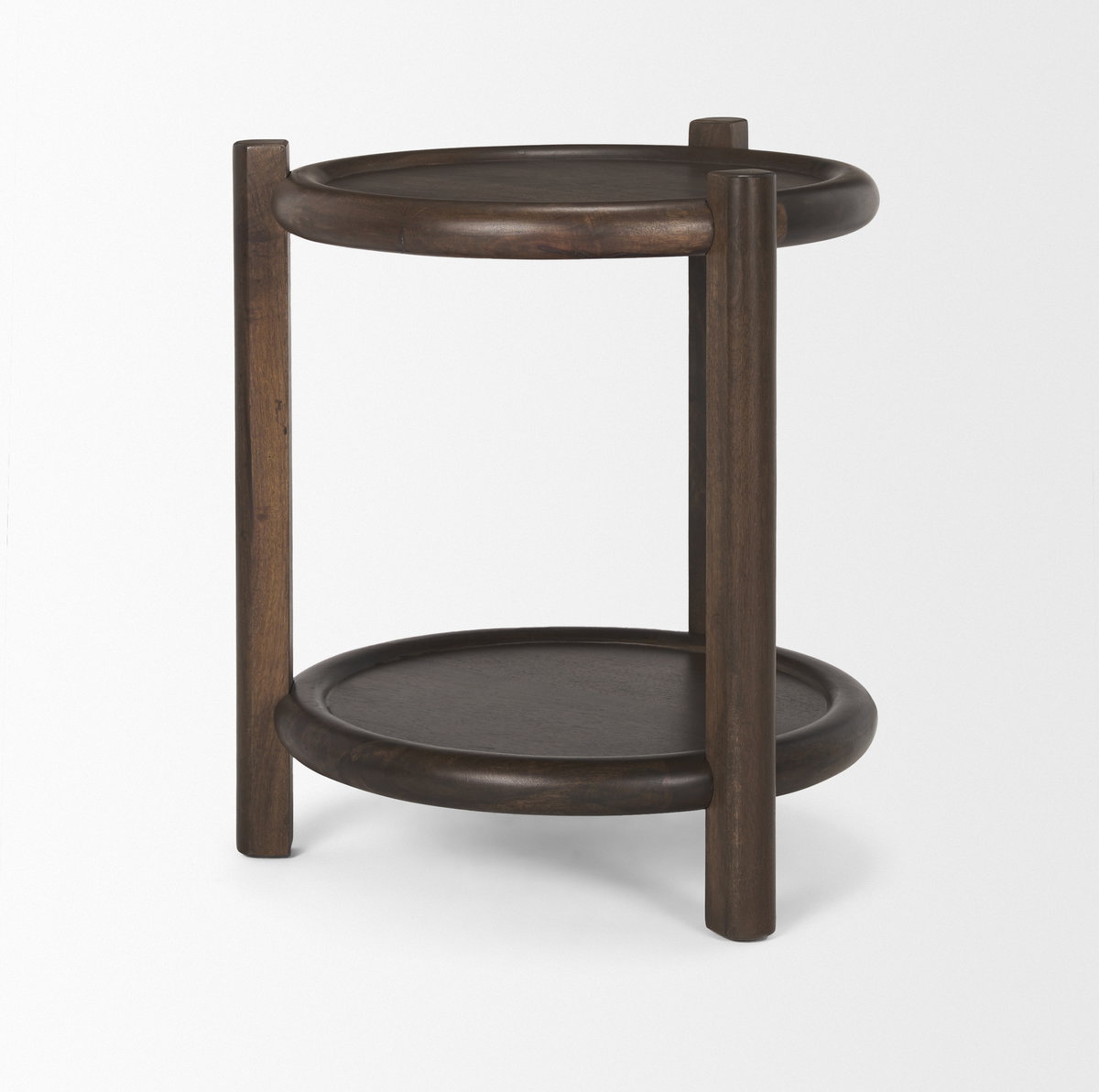 Romi Dark Brown Wood with Bottom Shelf Round Accent Table, Side & End Table by Mercana, 23.5" length x 23.5" width x 26" height View 7