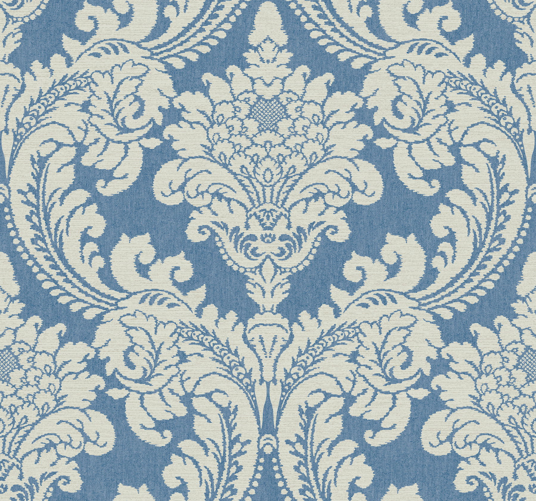 Tapestry Damask Blue Wallpaper, by York Wall, 27' length x 2'3" width x 0.02" depth View 1