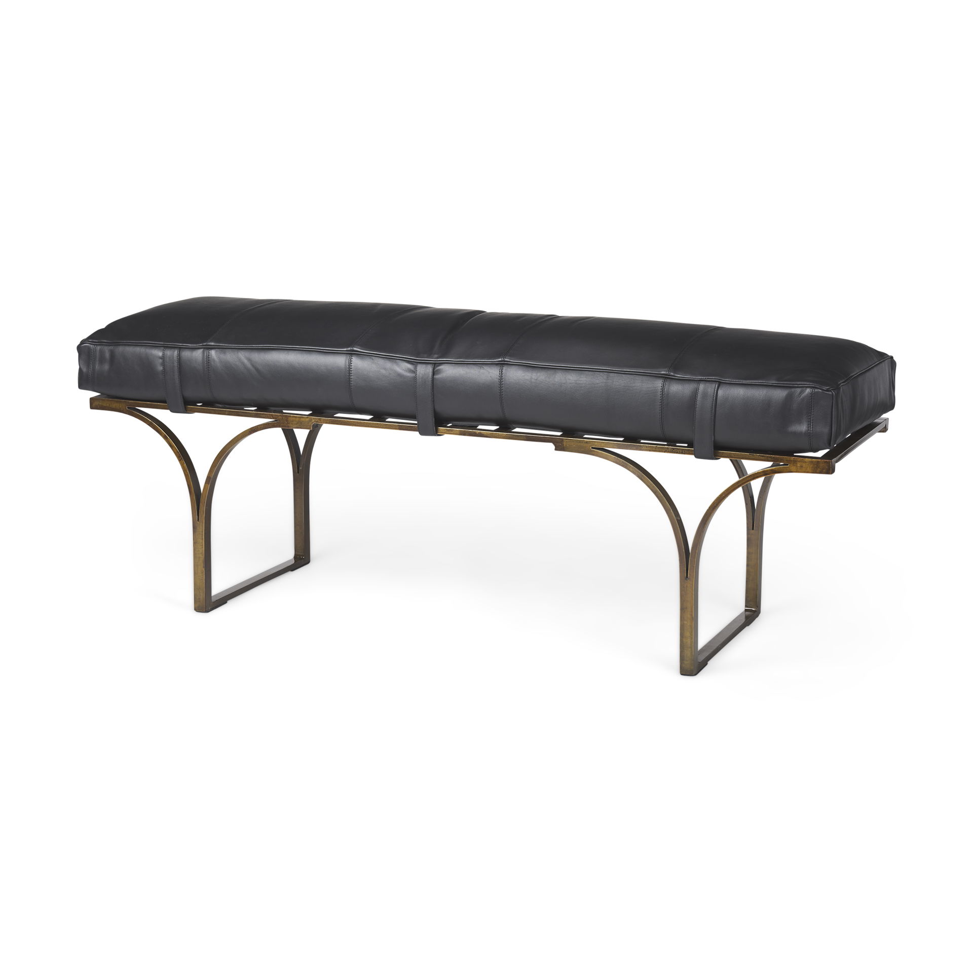 Jessie 55L x 16W Black Leather Seat with Gold Metal Base Accent Bench, Benche by Mercana, 55" length x 16" width x 20" height View 1