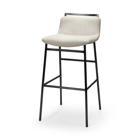 Kavalan Low Back 28.5in Seat Bar Stool | Beige Fabric with Gray Metal