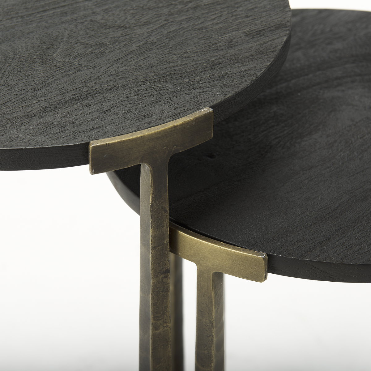 Atticus Black Wood and Antiqued Gold Metal Nesting Accent Tables (Set of 2), Side & End Table by Mercana, 13.25" length x 13.25" width x 24" height View 7