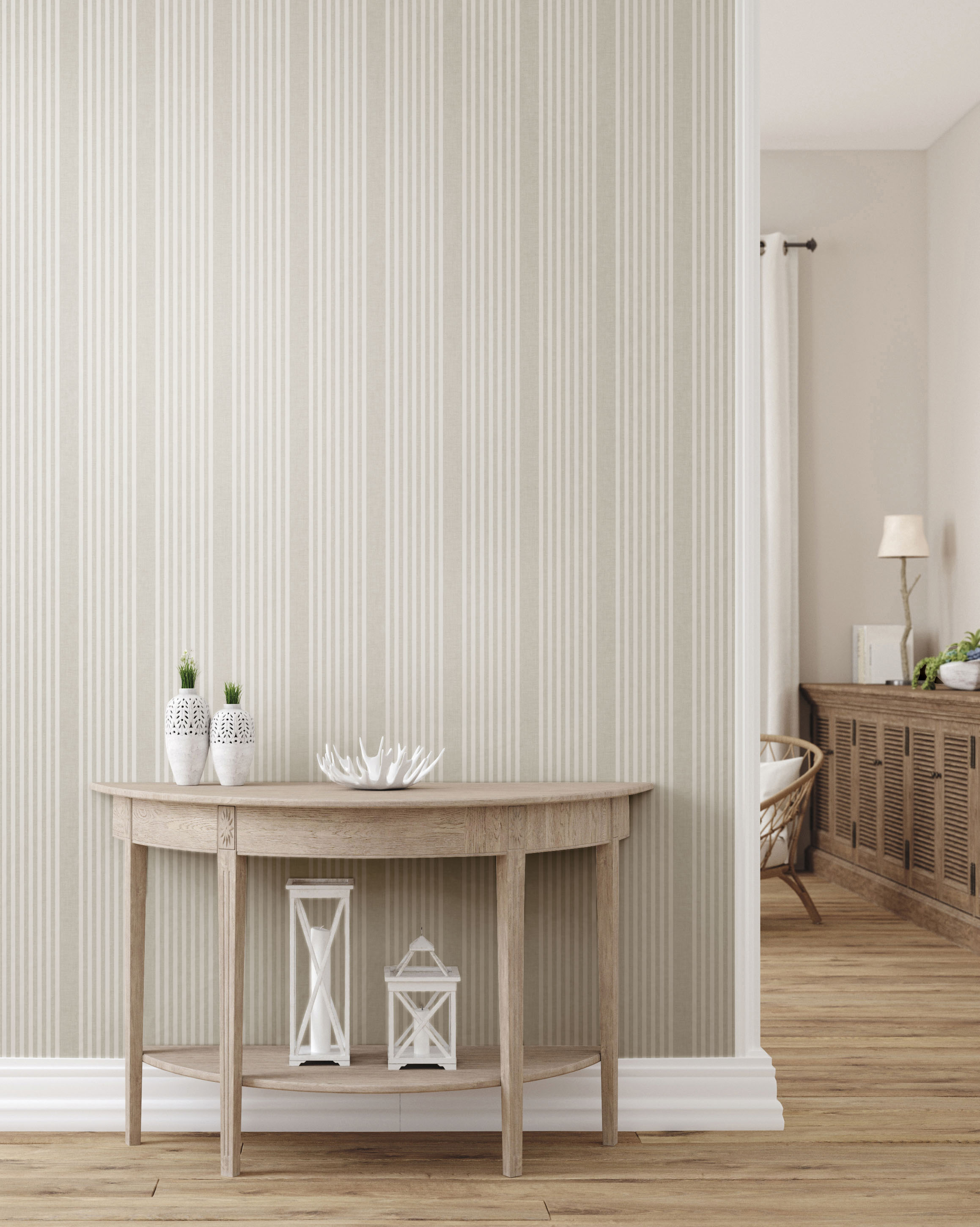 French Linen Stripe Off White Peel & Stick Wallpaper large image 