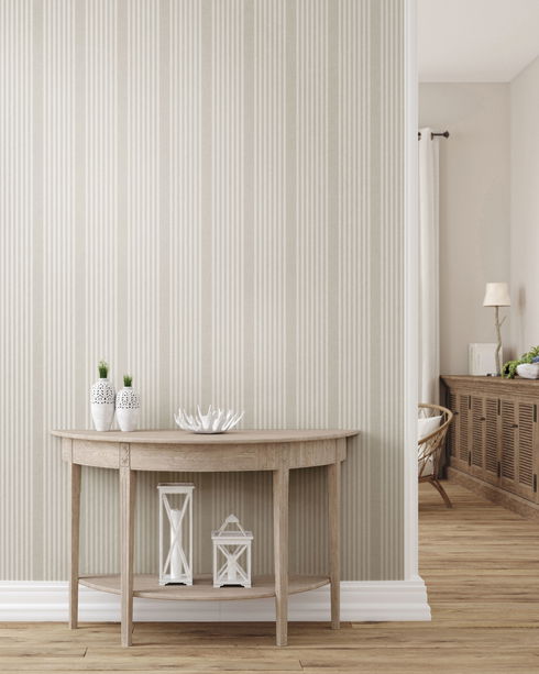 French Linen Stripe Off White Peel & Stick Wallpaper