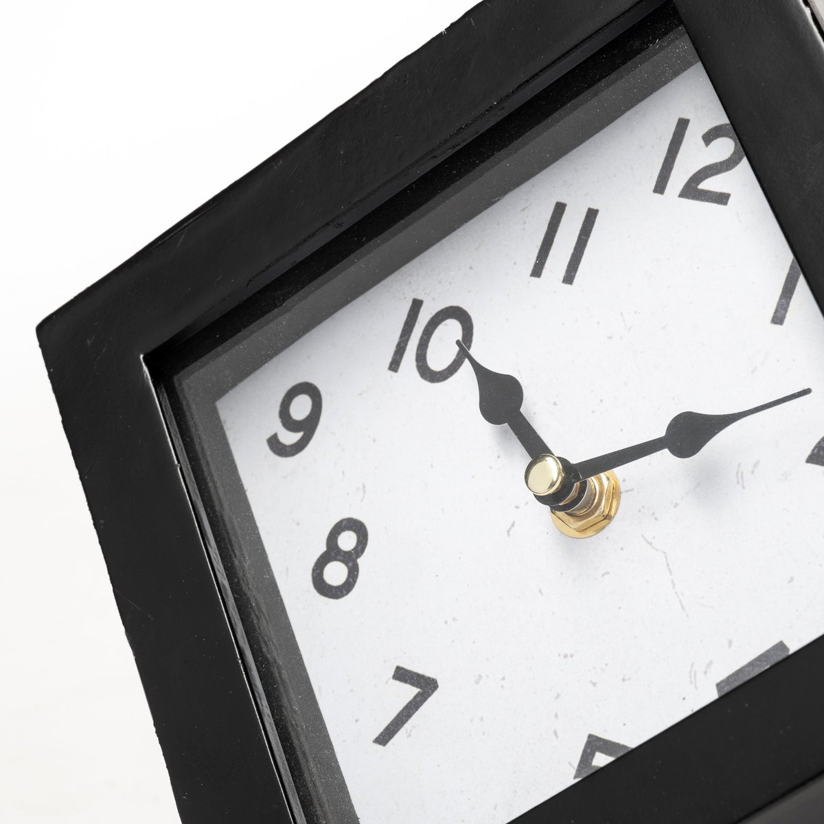 Ralph II Black Metal Cube Table Clock, by Mercana, 8.75" length x 10.25" width x 8.25" height View 10