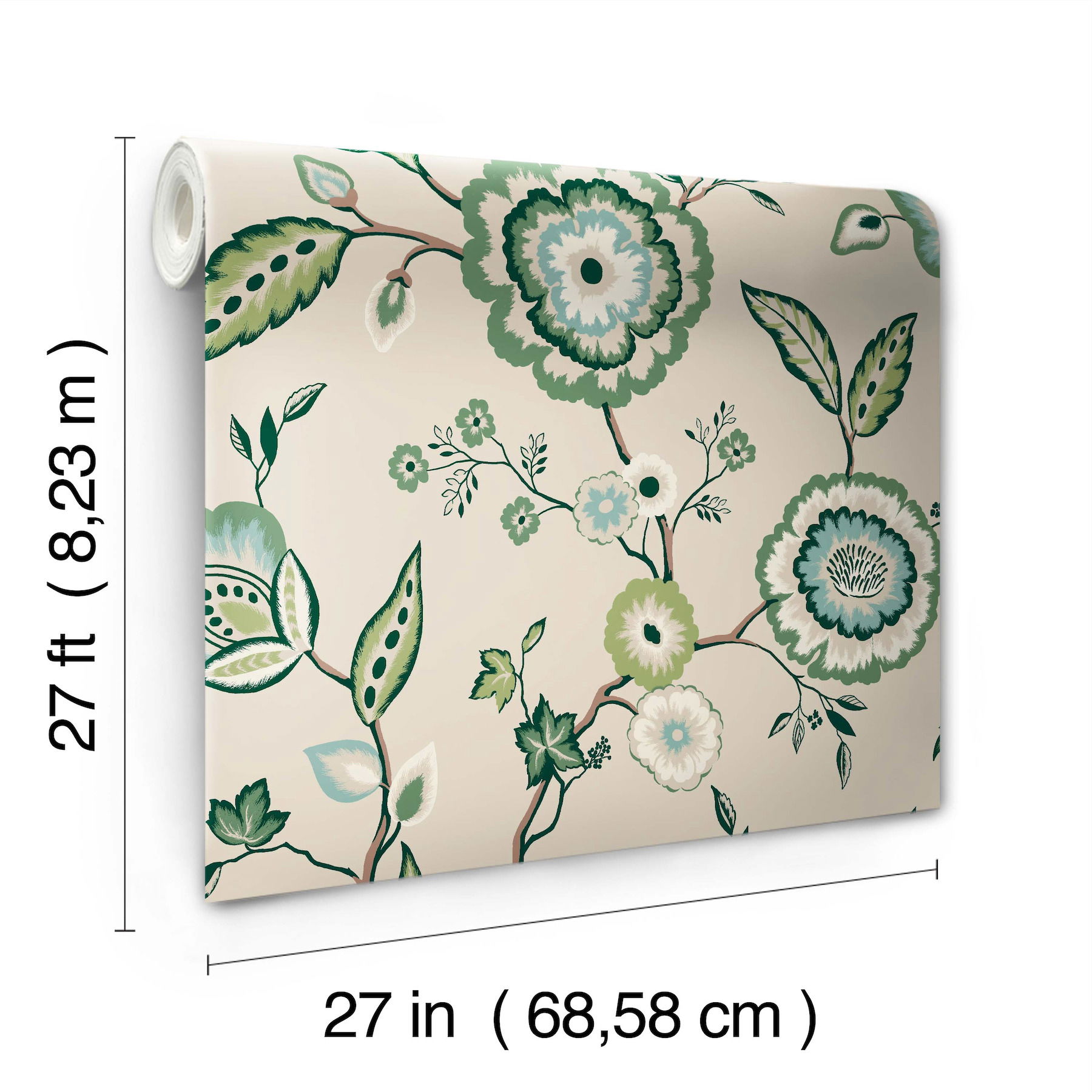 Dahlia Blooms Green & Beige Wallpaper large image 