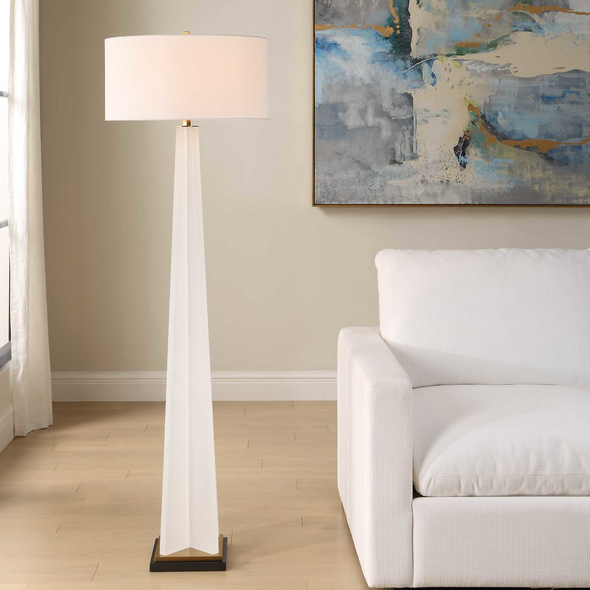 Rosin White Floor Lamp, by Uttermost, 1'8" width x 5'6.25" height x 1'8" depth View 4