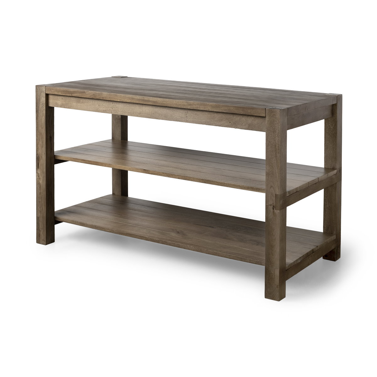 Emeril Brown Solid Wood Two-Tier Smooth Counter Top Kitchen Island, by Mercana, 60" length x 30" width x 35" height View 1