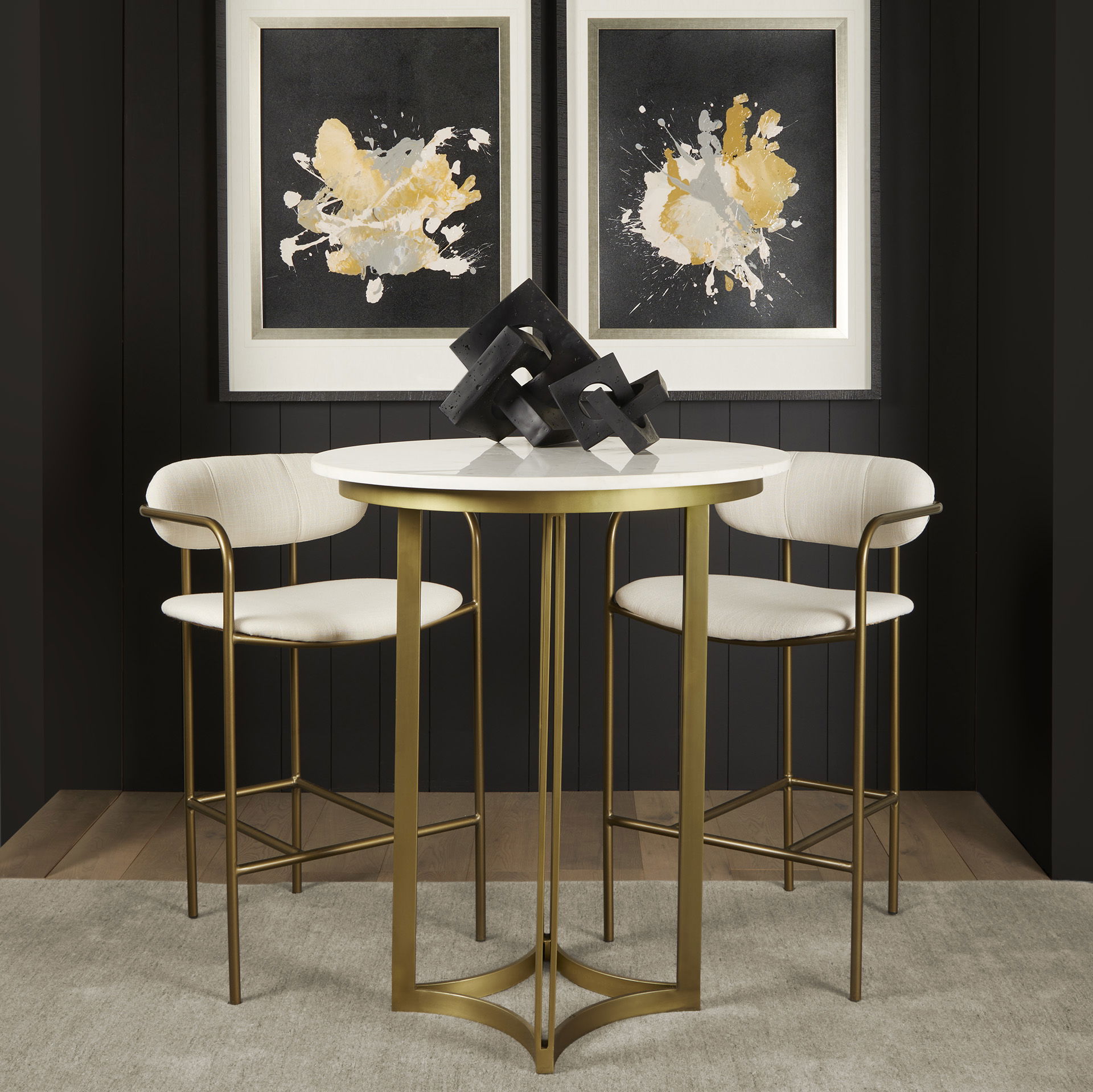 Parker  Cream Fabric Seat Gold Metal Counter Stool large image 