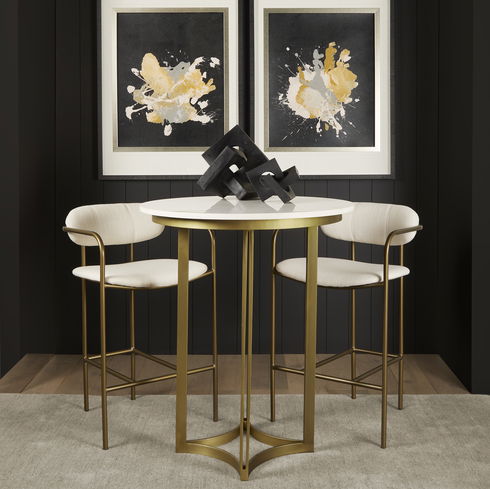 Parker  Cream Fabric Seat Gold Metal Counter Stool