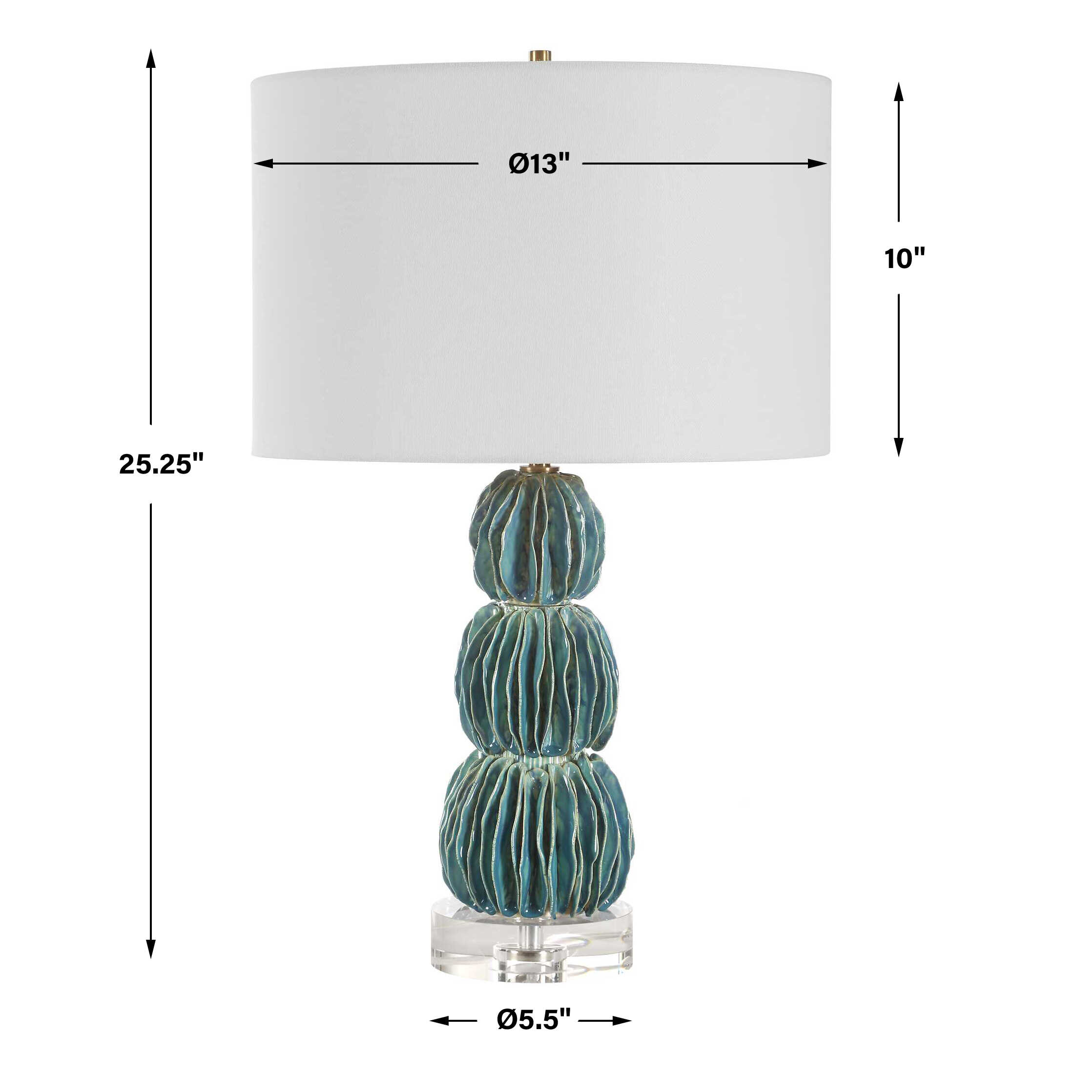 Bonaire Teal Blue Table Lamp, by Uttermost, 13" width x 25.25" height x 13" depth View 3