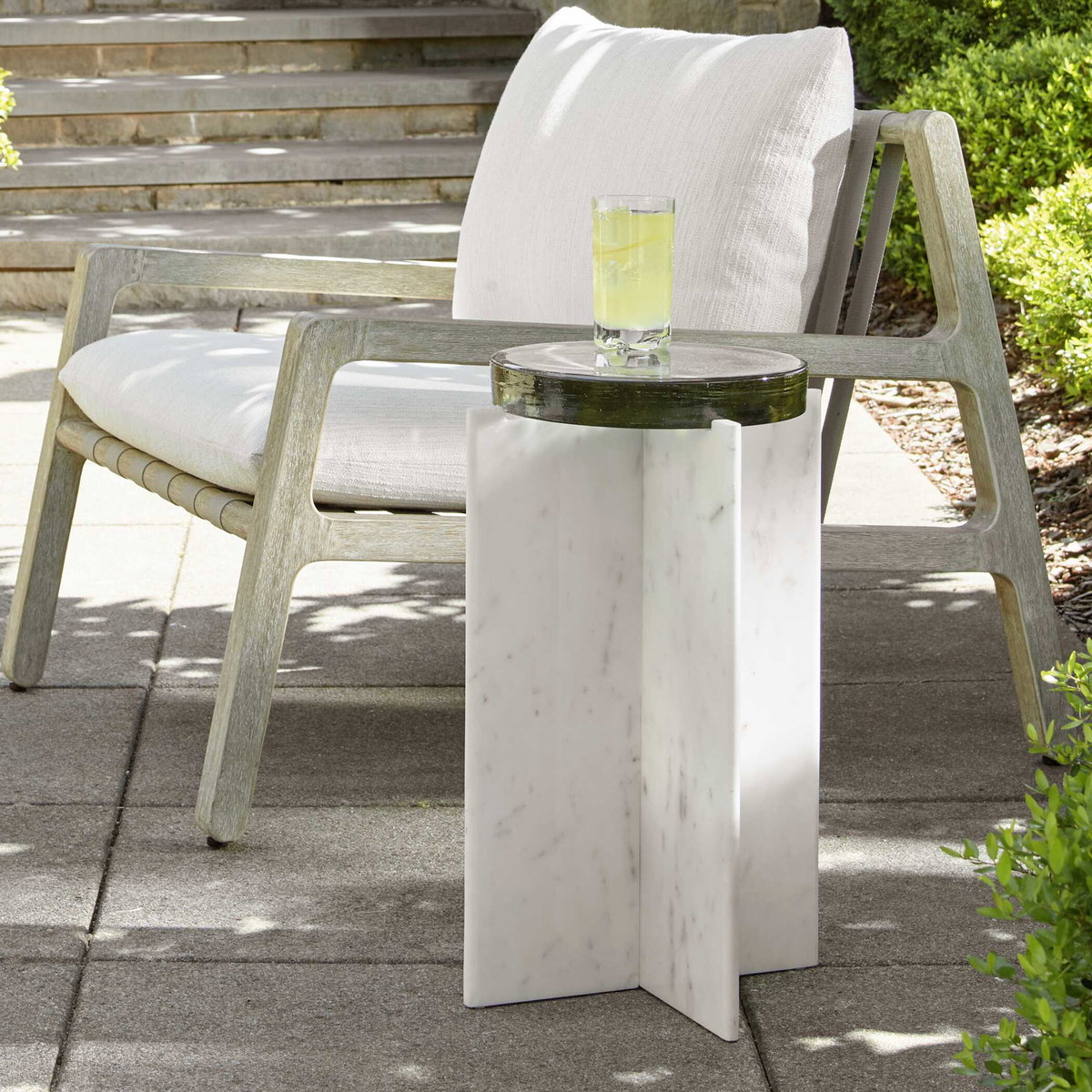 Olina Marble Outdoor Accent Table, Outdoor Table by Uttermost, 1'2" width x 1'10" height x 1'2" depth View 2