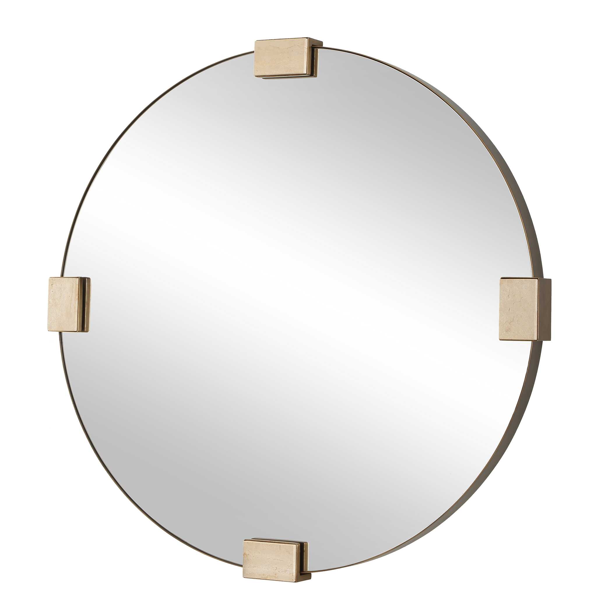 Russo Travertine Round Mirror, by Uttermost, 36.37" width x 36.37" height x 2.12" depth View 4
