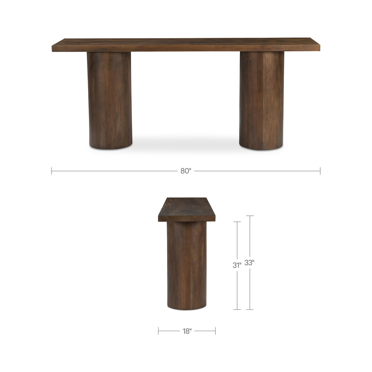 Hadley Console Table Warm Brown, by Moe's Home, 80" width x 33" height x 18" depth View 8