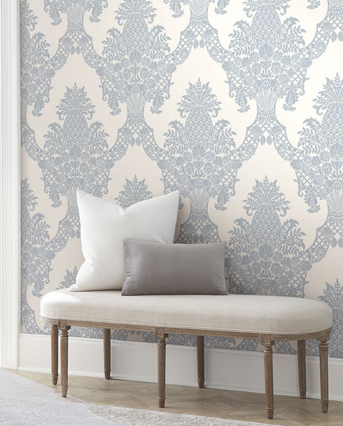 Pineapple Plantation Periwinkle & White Wallpaper