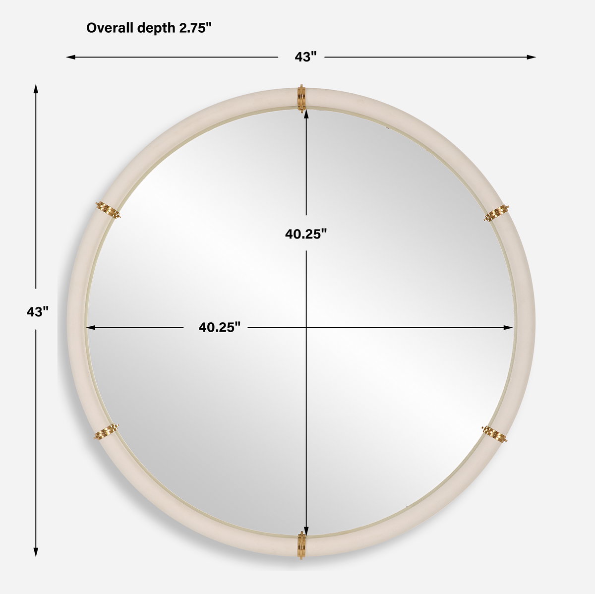 Cyprus White Round Mirror, by Uttermost, 43" width x 43" height x 2.75" depth View 3