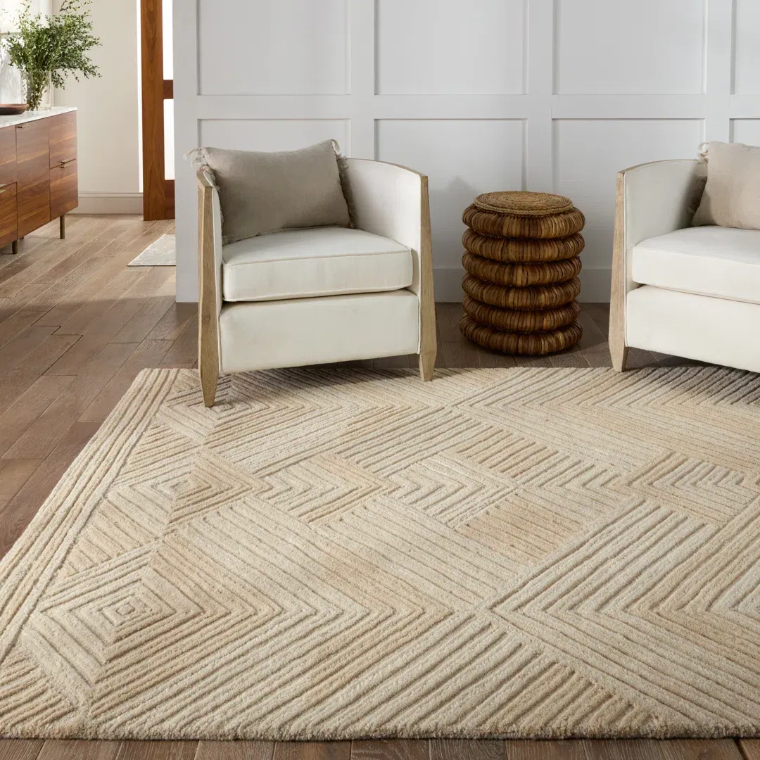 Handmade Tufted Wool Area Rug in Beige large image 