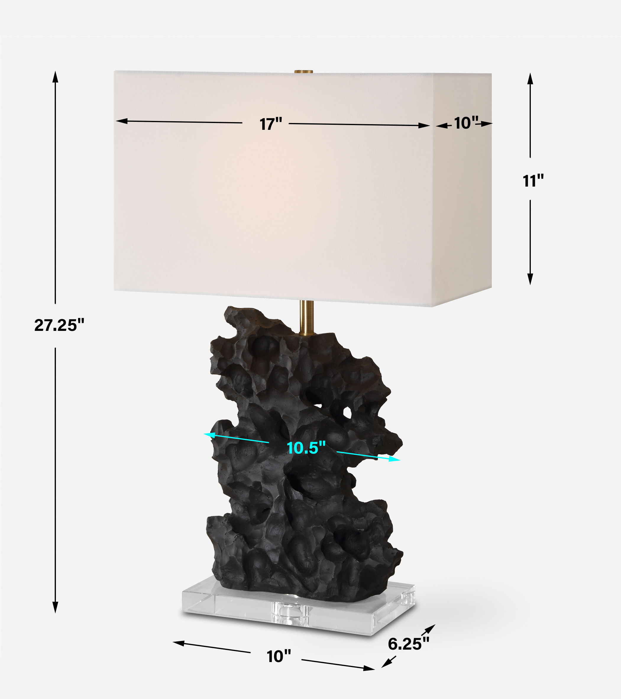 Basalt Black Stone Table Lamp, by Uttermost, 17" width x 27.25" height x 10" depth View 3