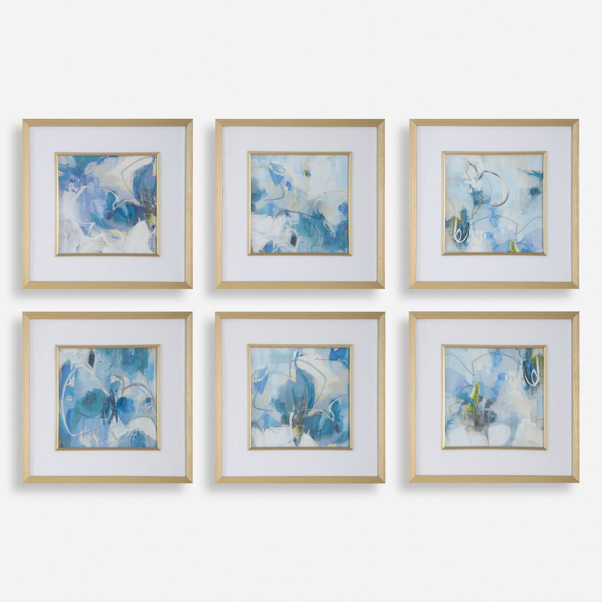 Fresh Start Blue Abstract Prints Set/6, by Uttermost, 19.25" width x 19.25" height x 1.8" depth View 1