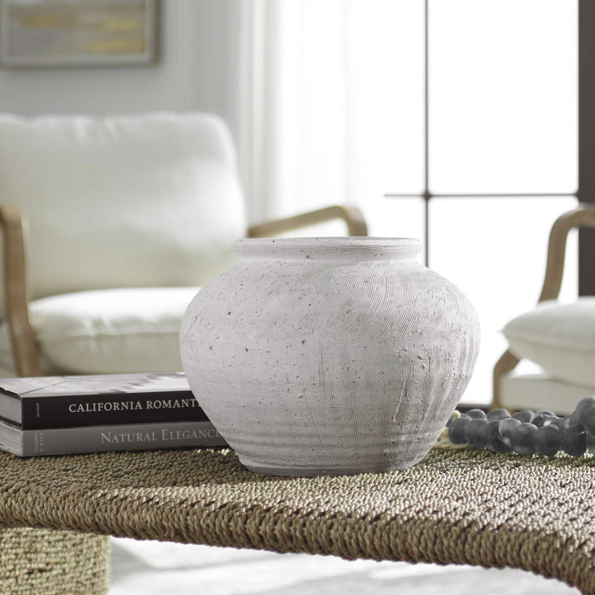 Floreana Round White Vase, by Uttermost, 12" width x 9" height x 12" depth View 5