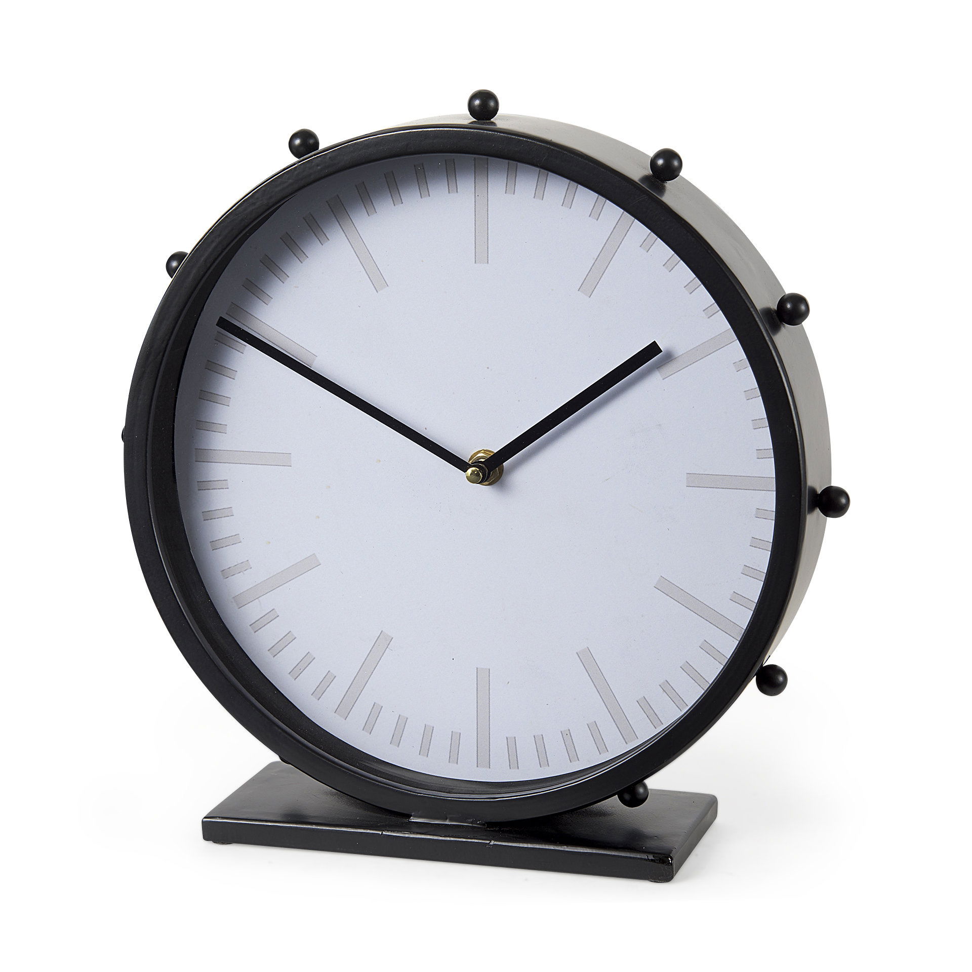 Marian  Black Studded Round Table Clock, by Mercana, 11.02" length x 3.15" width x 11.02" height View 1