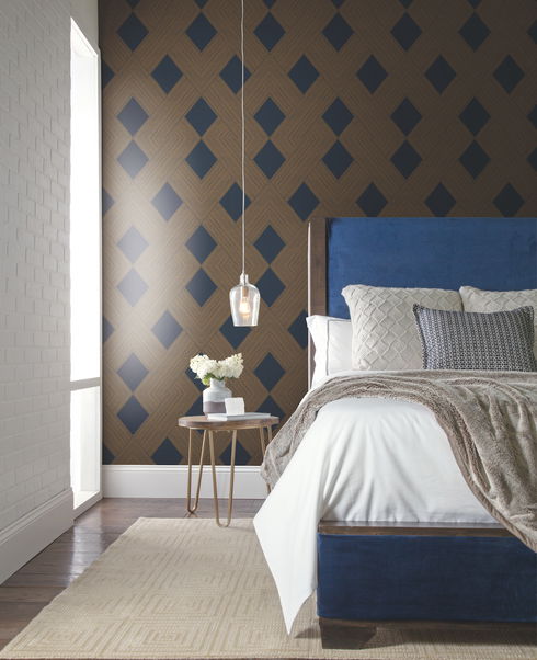 Beveled Edge Navy Wallpaper