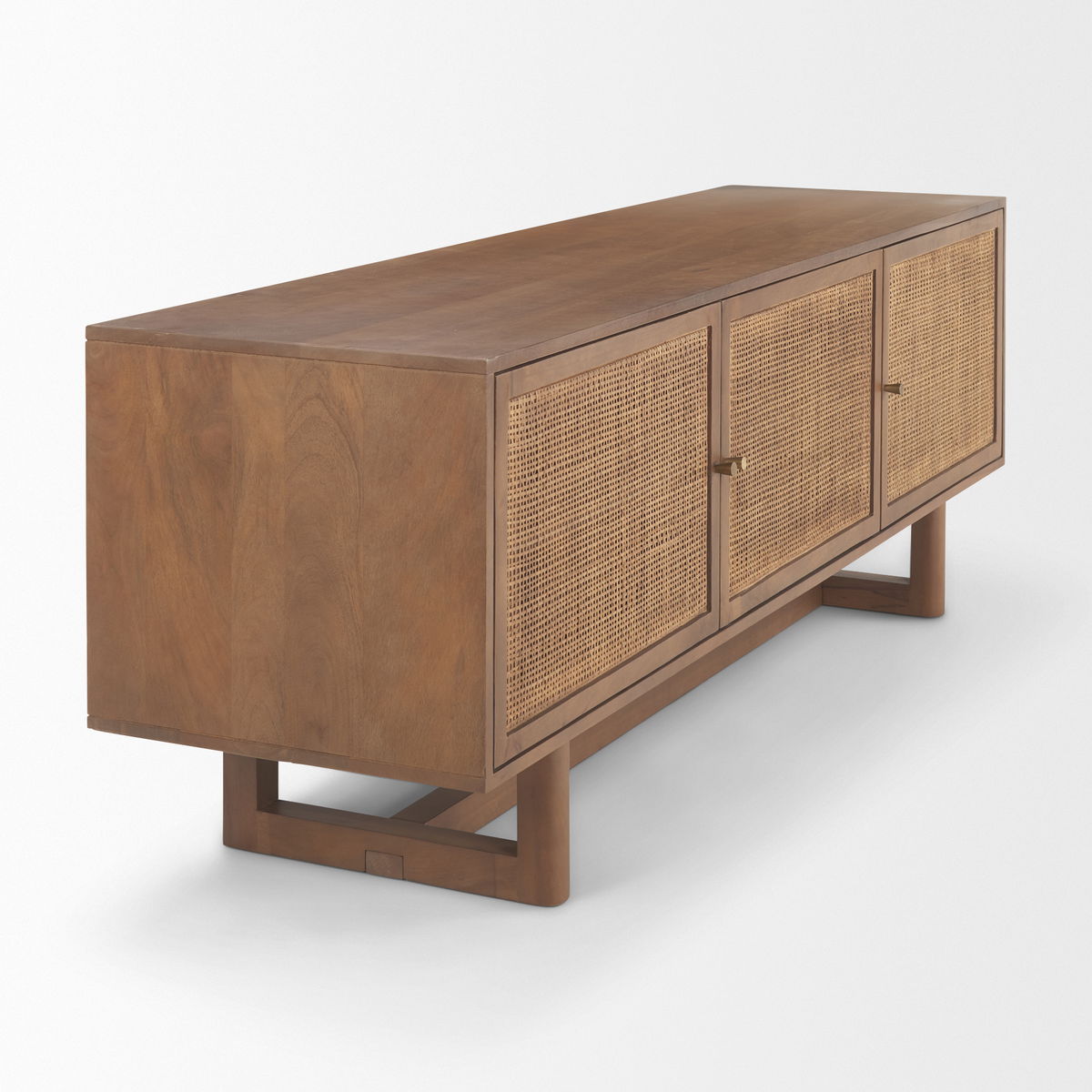 Grier 65' Medium Brown Wood with Cane Media Console, by Mercana, 65" length x 18.75" width x 23" height View 8