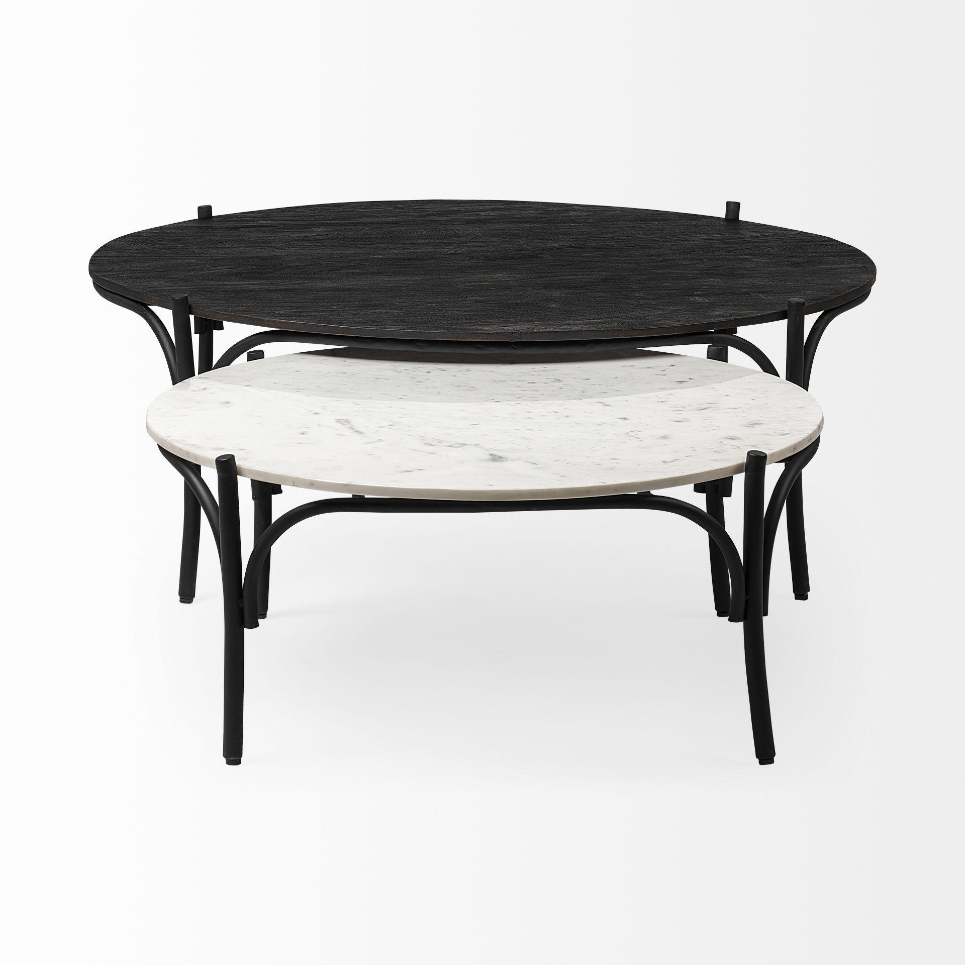 Etienne 36' Round White Marble Top Black Metal Base Coffee Table large image 