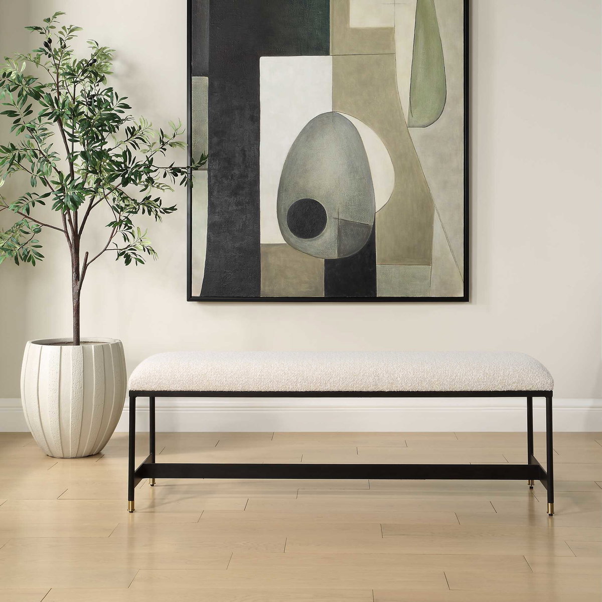 Halston Upholstered White Bench, Benche by Uttermost, 54" width x 19" height x 16" depth View 2